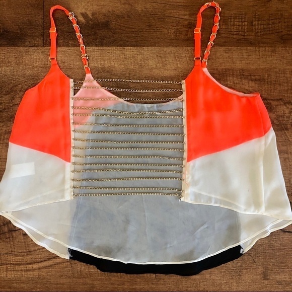 NWT Do & Be orange, black, and white tank with gold chains, adjustable straps M - Picture 2 of 7